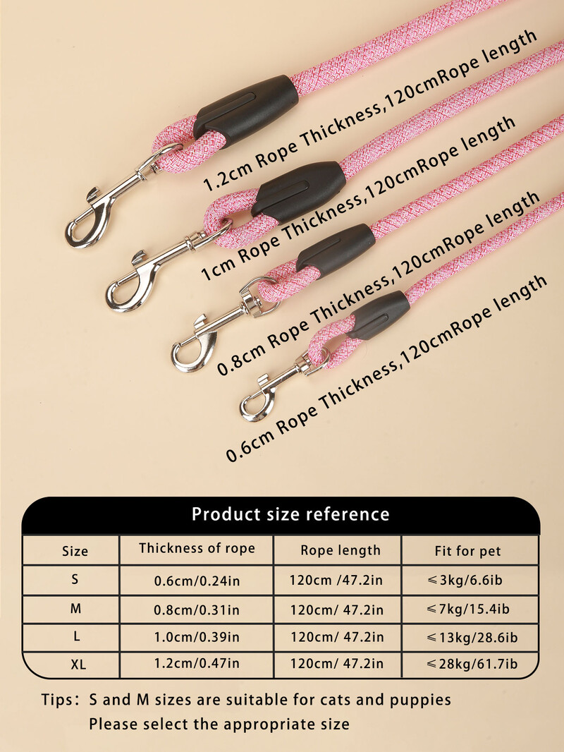 1 db kisállat finomszemcsés körkötél rózsaszínű póráz, közepes és nagy méretű kutyapóráz