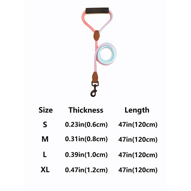 Naminių šunų pavadėlis, gradiento spalvos su patogia paminkštinta rankena, tinka mažiems ir vidutiniams šunims lauke