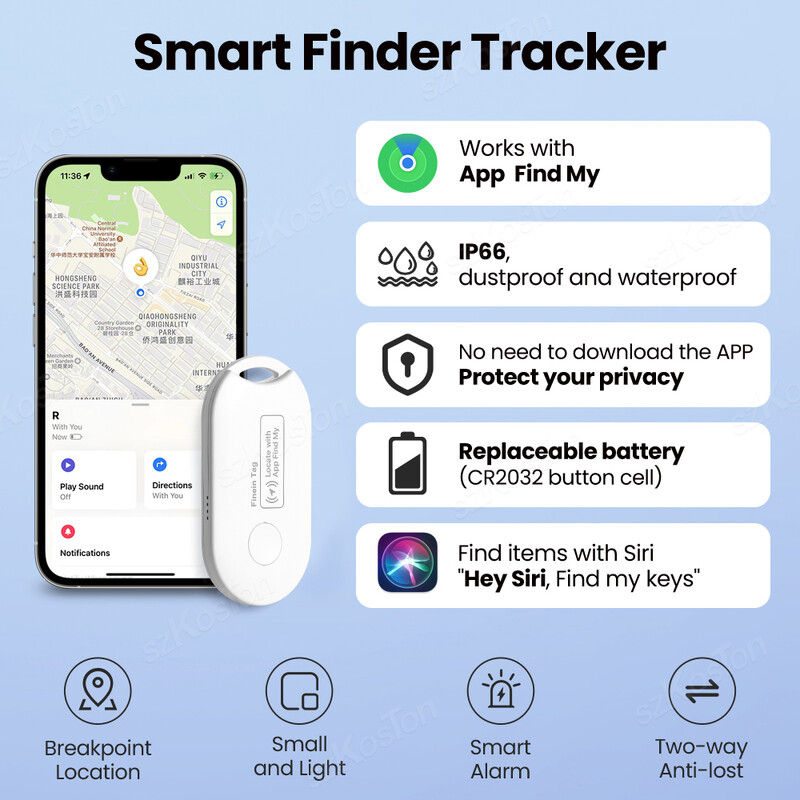 Naminių gyvūnėlių GPS sekiklis su Bluetooth suderinamas GPS lokatorius Šunų Katės Išmaniosios žymos Bagažo raktų ieškiklis Suderinamas su iOS Find My APP