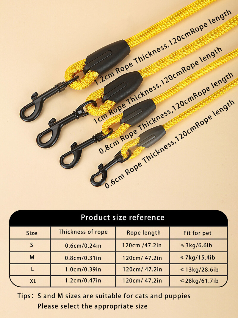 1 CP geltonos apvalios virvės naminių šunų pavadėlio diržai, aukštos kokybės, tvirti ir patvarūs