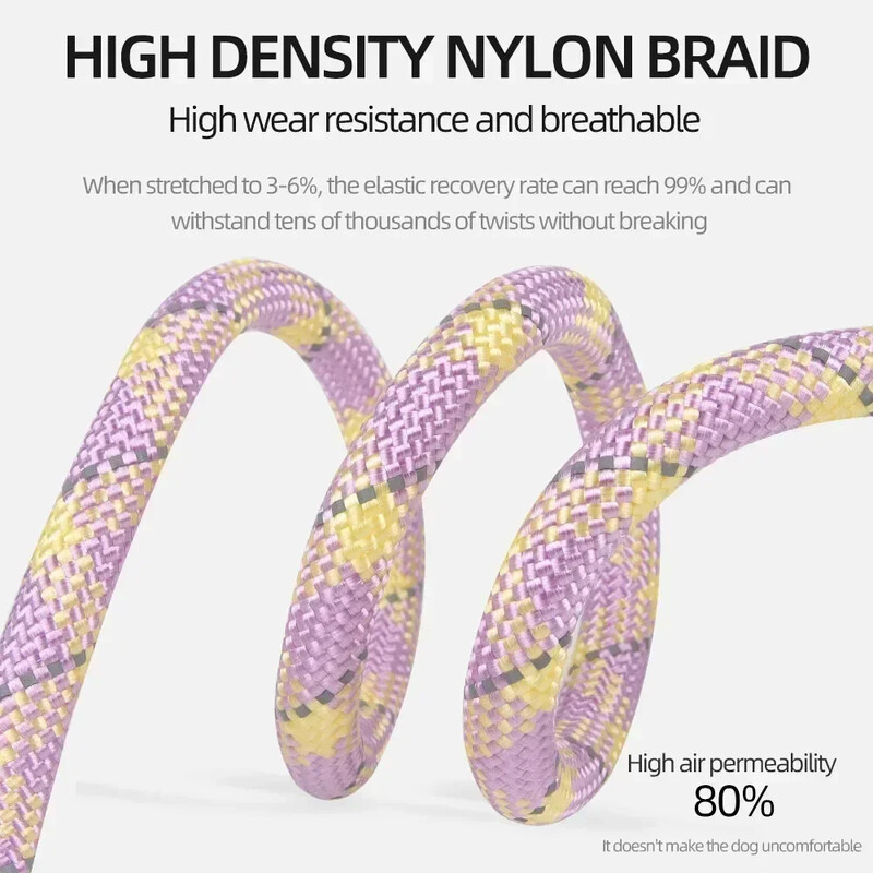 Slydimo pavadėlis šunims Patvarus slydimo pavadėlis su metaliniu kamščiu Tvirtas nailono pintas virvelinis šunų dresavimo pavadėlis, skirtas visoms veislėms