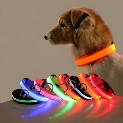 Kutya nyakörv Nylon LED éjszakai biztonsági villogó világít a sötétben Pet Kutya Póráz kisállat Kutyák Világító Fluoreszkáló kutyakiegészítő nyakörv