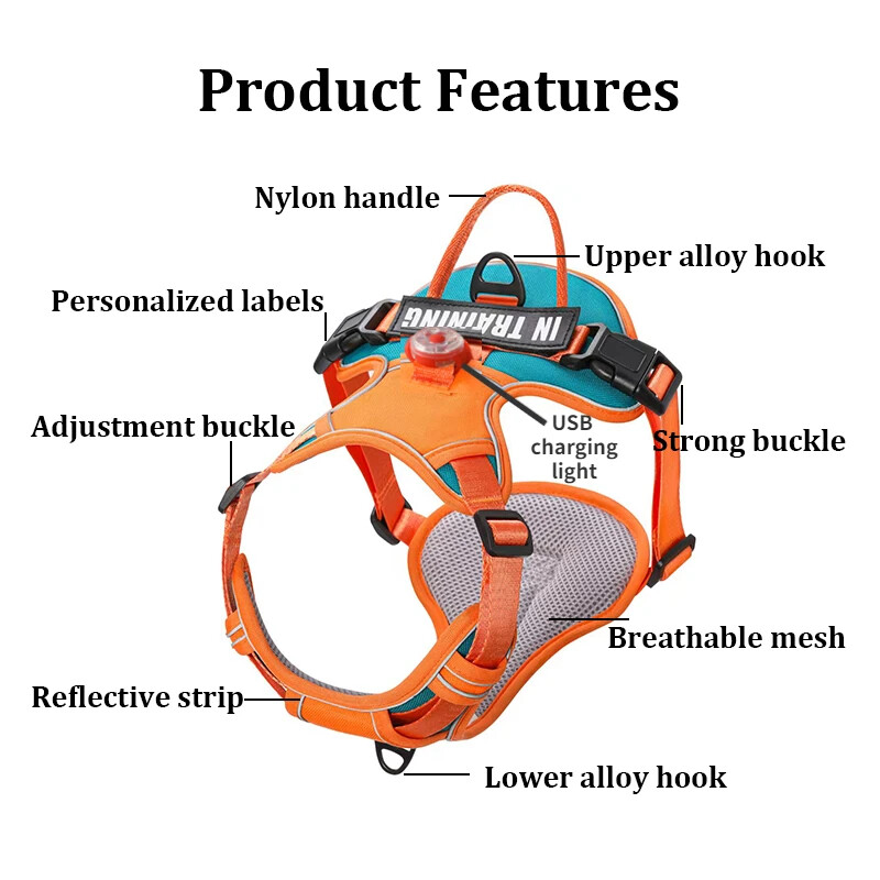 Svjetlo koje se puni putem USB-a Oprtač za pse Personalizirani prsluk s remenom za pse Prozračni podesivi remen za kućne ljubimce pogodan za male do srednje velike pse