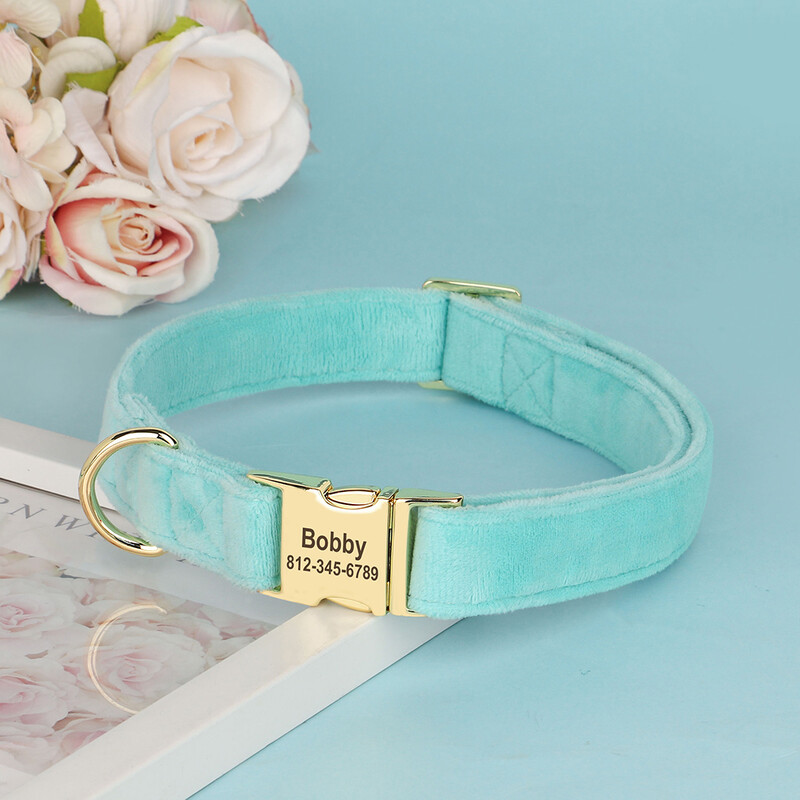 Asmeninis aksominis šunų antkaklis Super Minkštas Šunų ID Sagtis Antkakliai Graviruoti Vardo Naminių gyvūnėlių karoliai, Reguliuojami mažiems vidutinio dydžio šunims