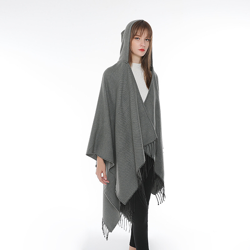 Európai és amerikai őszi-téli új meleg utánzatú kasmír sál női egyszínű kapucnis sál köpeny hosszú vastagított kétcélú sál