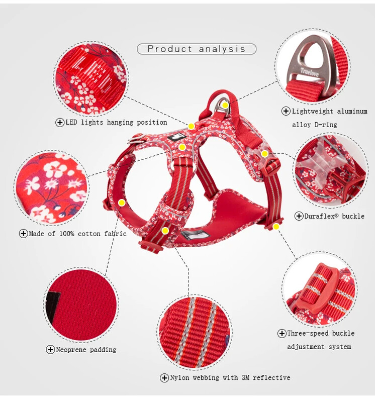 „Truelove“ petnešėlės naminiams gyvūnėliams gėlėti, netraukiami medvilninis audinys, kvėpuojantis ir šviesą atspindintis minkštas kačių šunų, mažų, vidutinių, vaikštančių bėgiojimas TLH5655