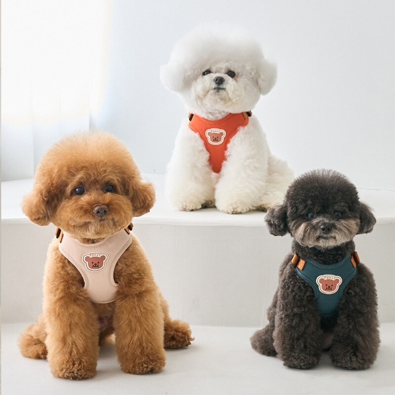 Mielas meškiuko petnešėlių pavadėlio rinkinys šunų liemenių petnešėlių dirželis Reguliuojamas kvėpuojantis diržas šuniuko katės reikmenims