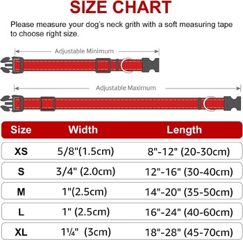 Светлоотразителен нашийник за кучета, мек неопренов подплатен дишащ найлонов нашийник за домашни любимци, регулируем за средно големи кучета, врат 25-60 сантиметра