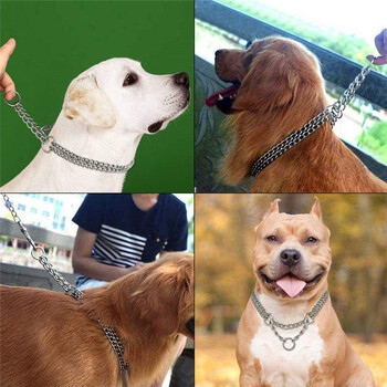 Slip P Chain Dog Choke Нашийник за малки средни големи кучета Тежкотоварни нашийници за обучение Titan 2 реда Хромирана регулируема яка за домашни любимци