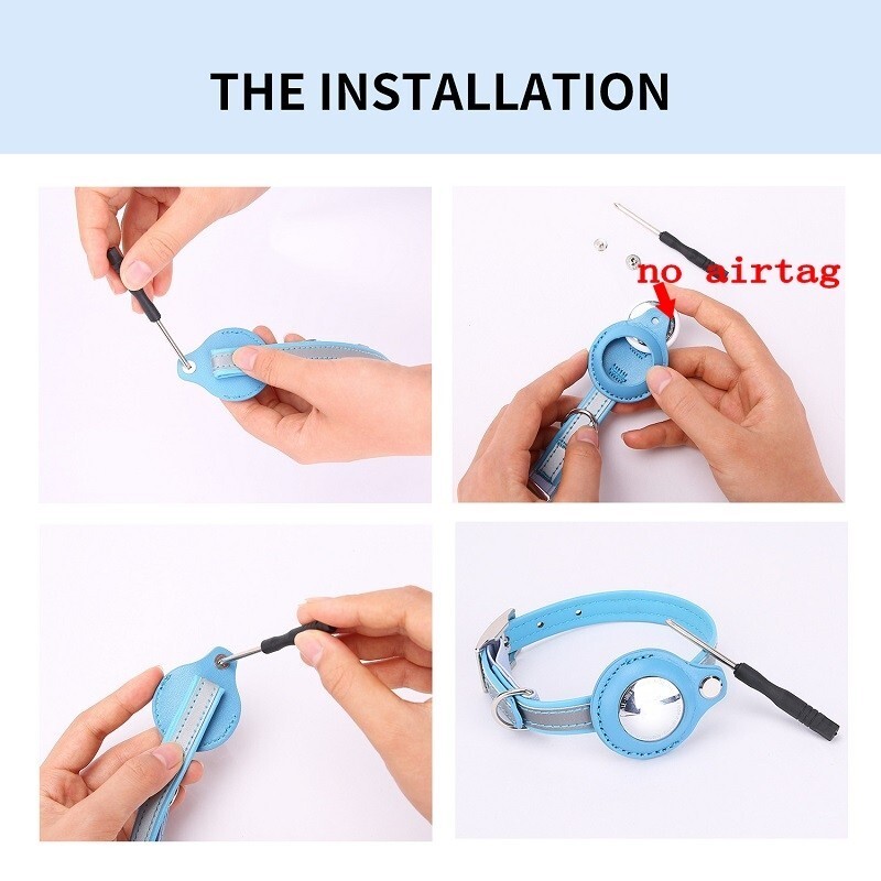 Odiniai reguliuojami naminių gyvūnėlių antkakliai, skirti „Apple Airtag“ vietos stebėjimo priemonė šunų katės nuo praradimo atspindinti apsauginis dėklas, skirtas oro žymų antkakliui