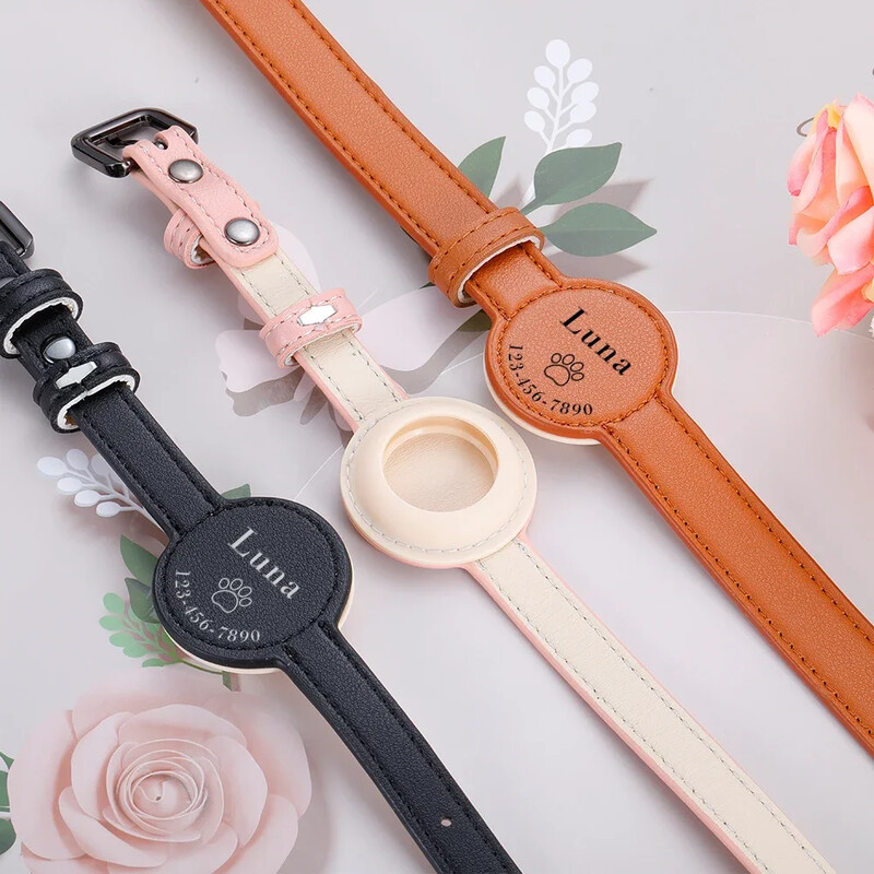 Individualizuotas naminių gyvūnėlių antkaklis, odinis, neprarandantis antkaklis, skirtas oro žymos vietos stebėjimo priemonėms, apsauginis dėklas, skirtas AirTag Reguliuojamas dizainas