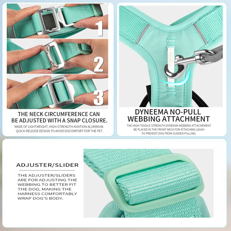 MAŽAS DERINIMAS Naminių gyvūnėlių diržai Be Pull Nailono šviesą atspindintys diržai šunims Reguliuojami Patogūs vaikščiojimo bėgimo priedai