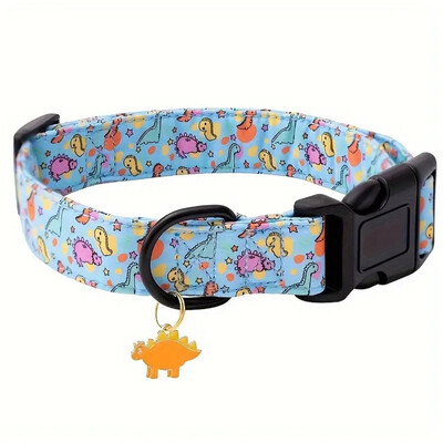 ECP009 mājdzīvnieku suņu kaklasiksna, bišu un dinozauru apdrukas kakla siksna ar metāla kulonu suņiem, kaķu kucēniem