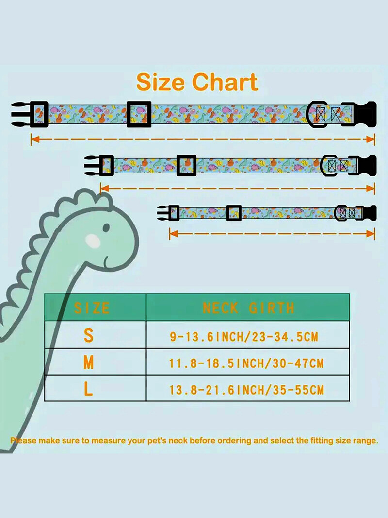 ECP009 mājdzīvnieku suņu kaklasiksna, bišu un dinozauru apdrukas kakla siksna ar metāla kulonu suņiem, kaķu kucēniem