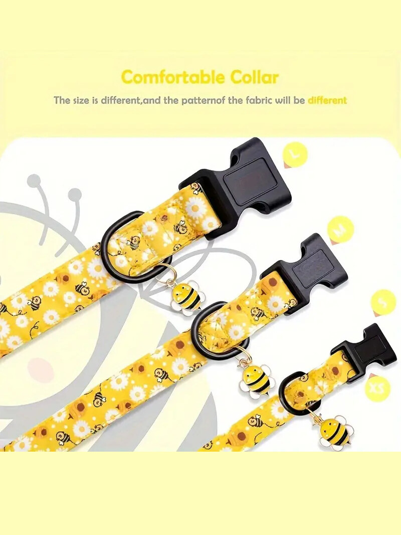 ECP009 mājdzīvnieku suņu kaklasiksna, bišu un dinozauru apdrukas kakla siksna ar metāla kulonu suņiem, kaķu kucēniem