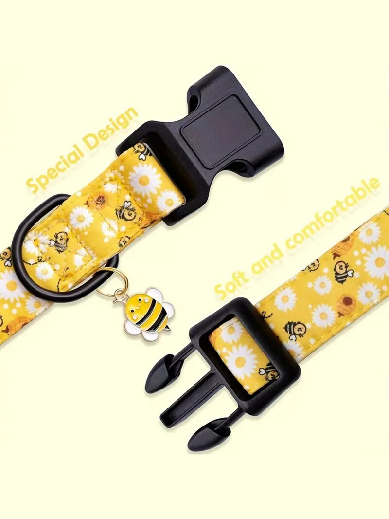 ECP009 mājdzīvnieku suņu kaklasiksna, bišu un dinozauru apdrukas kakla siksna ar metāla kulonu suņiem, kaķu kucēniem