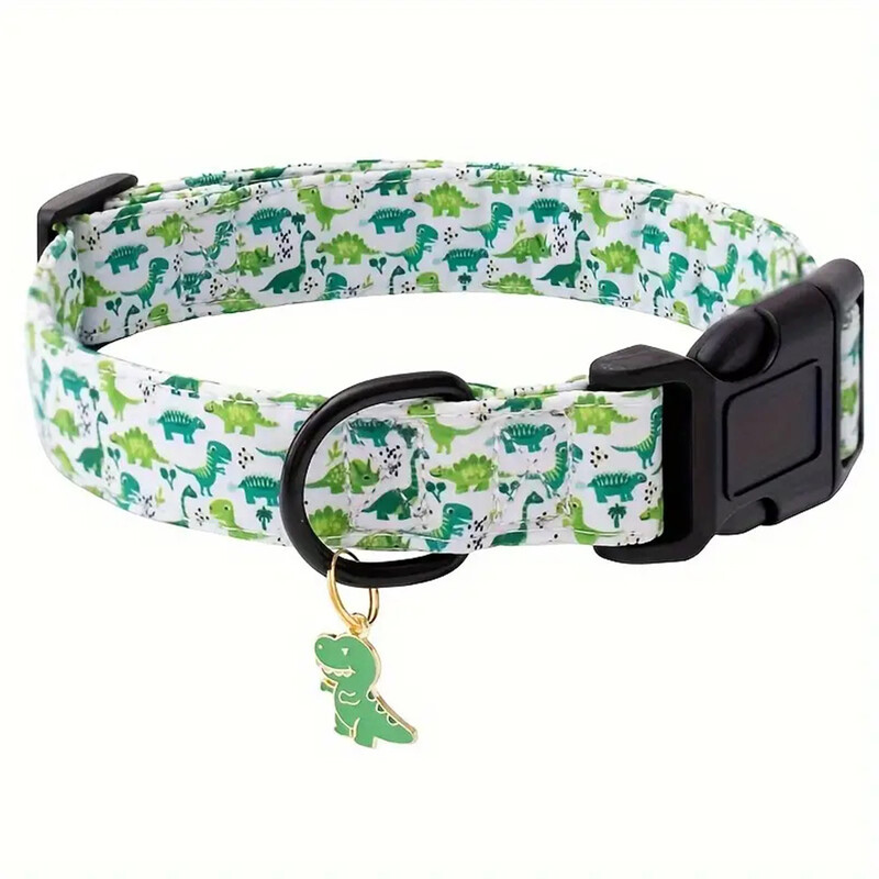 ECP009 mājdzīvnieku suņu kaklasiksna, bišu un dinozauru apdrukas kakla siksna ar metāla kulonu suņiem, kaķu kucēniem