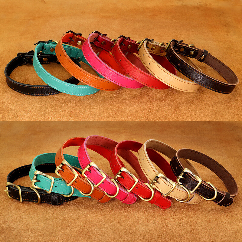 Podesiva pseća ogrlica od prave kože za male srednje pse, meka kožna ogrlica za štene, mačića za čivavu, francuskog buldoga