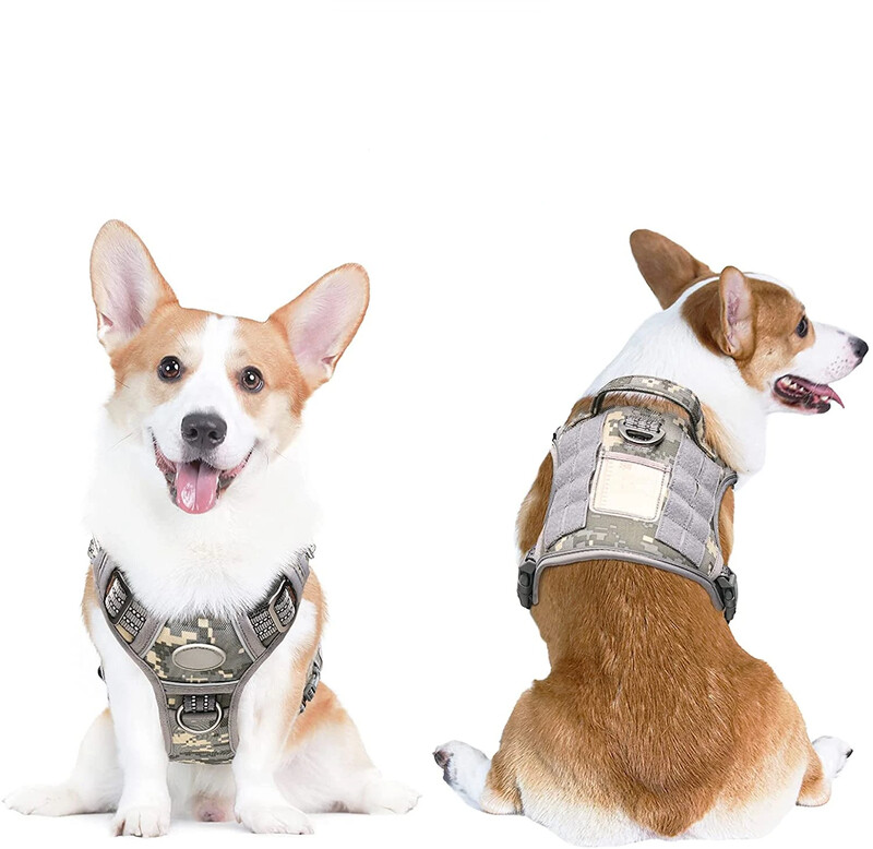 Suņu zirglietas suņiem Regulējamas mājdzīvnieku zirglietas Atstarojošas K9 Darba apmācības Viegli vadāmas Pet Veste Militārā dienesta suņu iejūgas