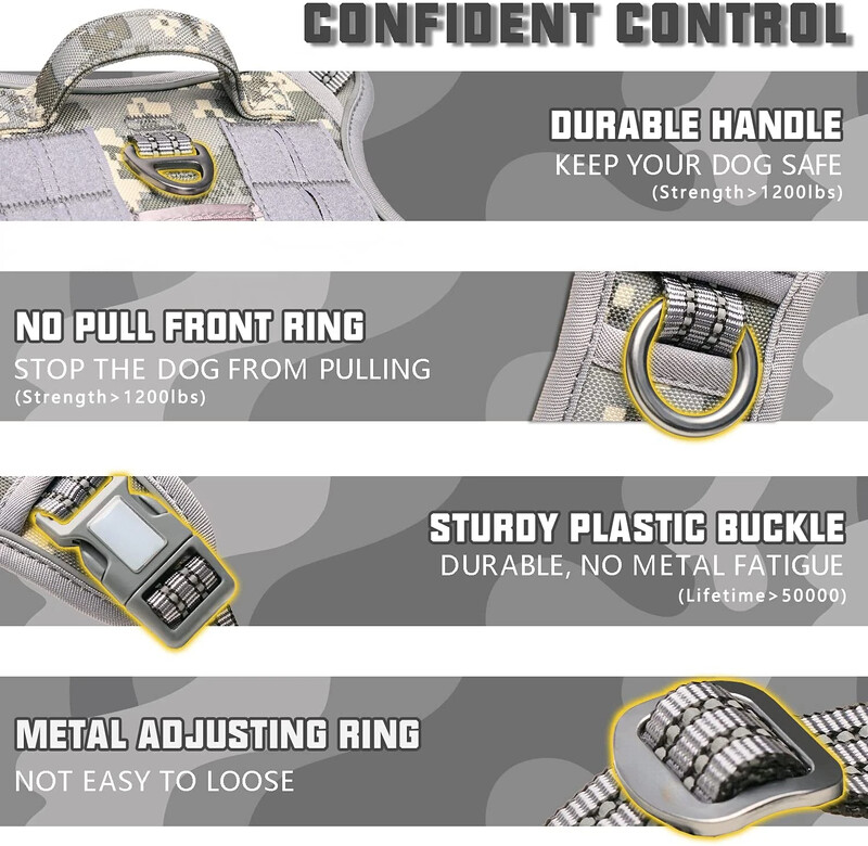 Suņu zirglietas suņiem Regulējamas mājdzīvnieku zirglietas Atstarojošas K9 Darba apmācības Viegli vadāmas Pet Veste Militārā dienesta suņu iejūgas