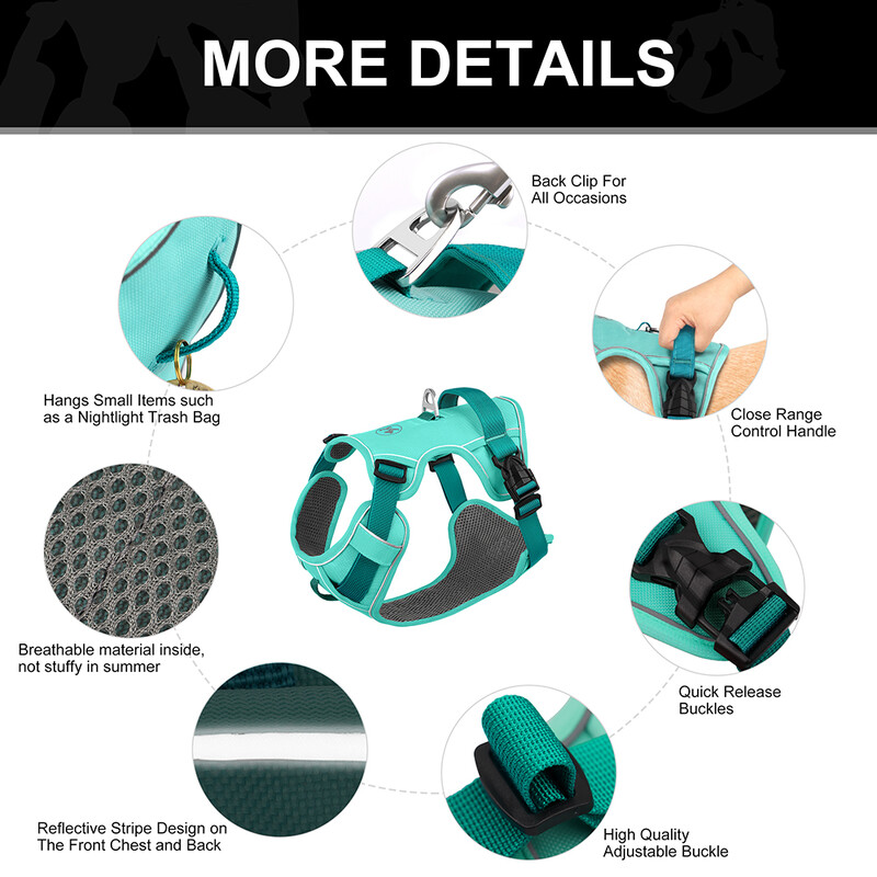 Ham cu plasă respirabil pentru câini, din nailon, hamul reflectorizant pentru câini, vestă, durabilă, pentru dresaj pentru animale de companie, reglabilă pentru câini mici, mijlocii mari