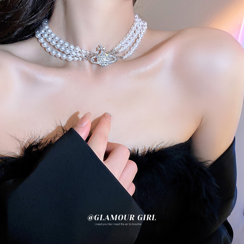 Naujasis Japonijos ir Pietų Korėjos Vakarų karalienės ir Pietų Korėjos motinos kelių sluoksnių perlų vėrinys, inkrustuotas deimantais, pasižymi aukščiausios klasės temperamentu ir niša interneto įžymybėms Lengvi prabangūs karoliai