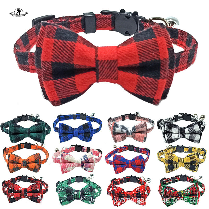 Pet Breakaway kačių antkaklis peteliškės ir varpelio mielas languotas kalėdinis raudonas elastingas reguliuojamas šunų antkaklis su varpeliu mažu varpeliu katėms