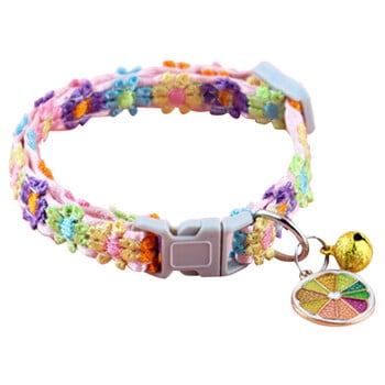 Μόδα Rainbow Flower Collar Cat with Bell Kitten Puppy κολιέ Ρυθμιζόμενη πόρπη Πολύχρωμα αξεσουάρ για σκύλους γατούλα με δαντέλα