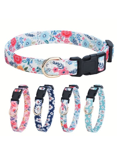 CP630 Flower print pet suns kaklasiksna, mīksts audums un izturīga sprādze, Regulējama kaklasiksna piemērota dažāda izmēra suņiem.