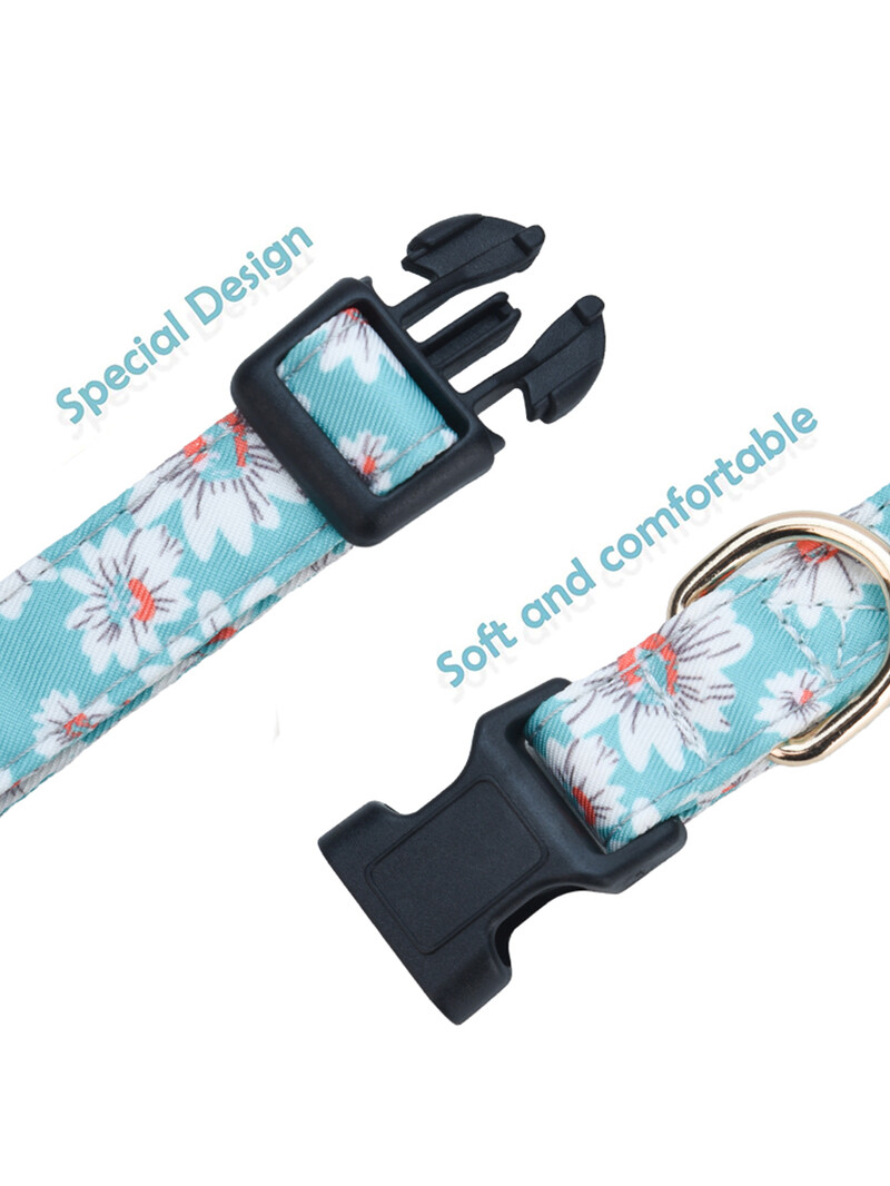 CP630 Gėlių rašto antkaklis naminiams gyvūnėliams, minkštas audinys ir patvari sagtis, Reguliuojamas antkaklis tinka įvairaus dydžio šunims.