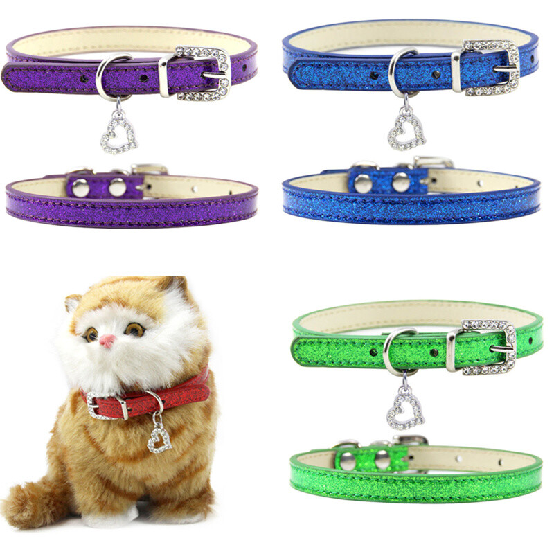 Animal de companie Guler câine pisică Bling dragoste inimă pandantive cristal colier siguranță piele moale pisoi cățelu cureaua pentru gât Accesorii pentru animale