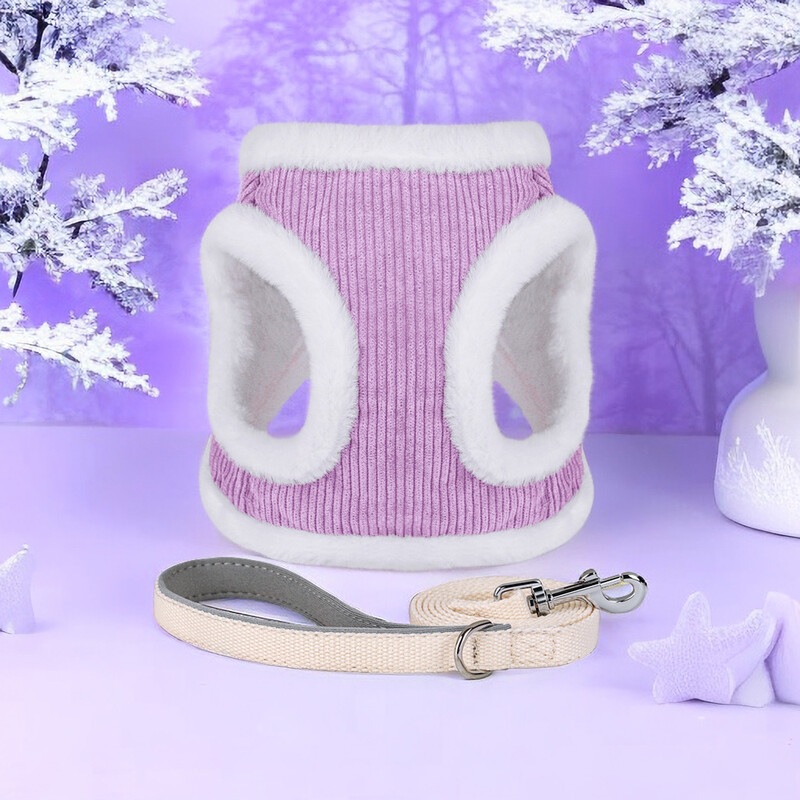 Šiltas šunų petnešų pavadėlio rinkinys Minkšti šuniukų petnešėliai su kailiu naminių gyvūnėlių vaikščiojimo pavadėliu, reguliuojama liemenė mažiems ir vidutiniams šunims čihuahua