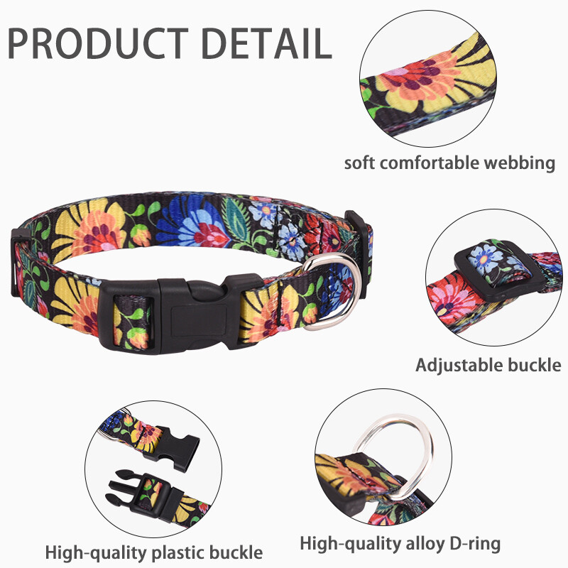 CP457 naminių gyvūnėlių antkaklis su gėlių raštu mažiems vidutinio dydžio šunims