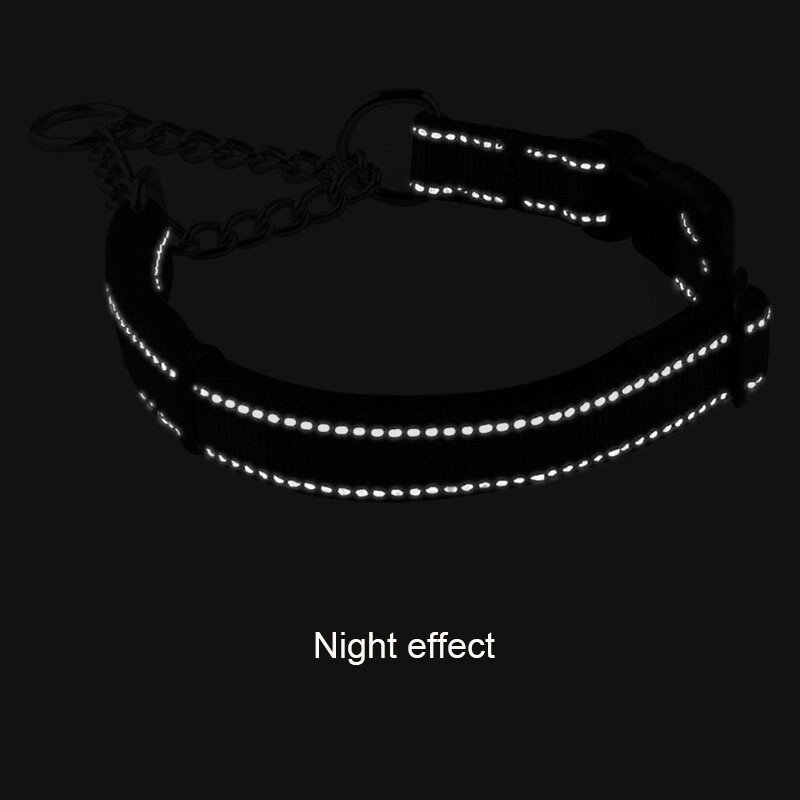 Zgarda de câini pentru câini mici, mijlocii și mari Încuietoare de siguranță, reflectorizantă, reglabilă, cu lanț din oțel inoxidabil, pentru dresaj