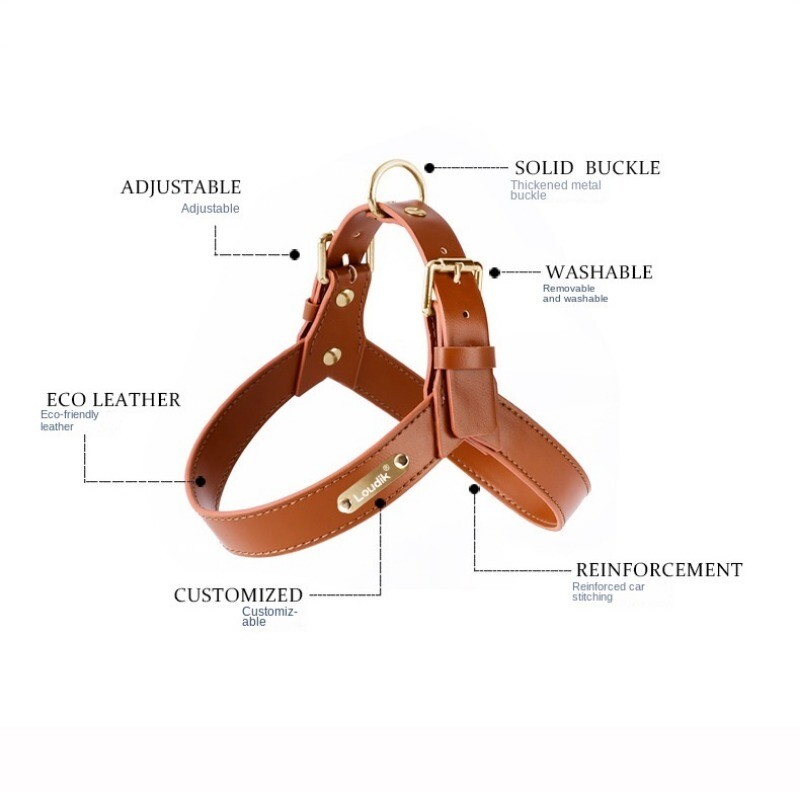 Ūdensnecaurlaidīga ādas suņu krūšu siksna Rokas turēšanas virve Vestes stila Vidēji liels suns Sprādziendrošas pavadas Izbraukuma mājdzīvnieku piederumi