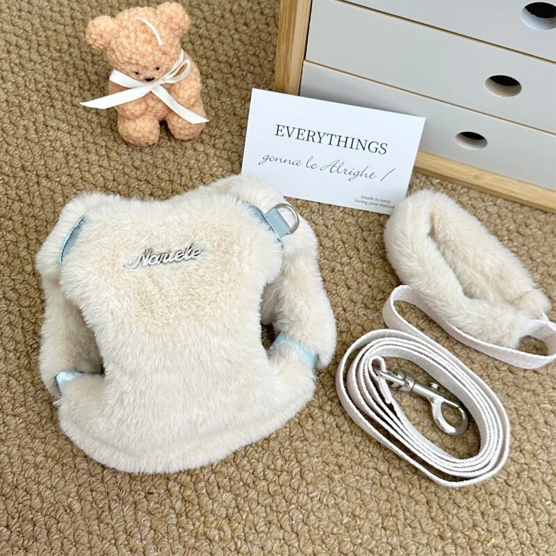 Madingi naminiai triušio kailiai pliušiniai naminių gyvūnėlių tempimo rinkiniai šilti stori naminiai šunys katės vaikščiojantys šuo lauke pliušiniai pliušiniai lynai, krūtinės diržai