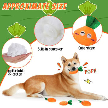 Dog Squeaky Carrot Dog Toys Плюшени меки играчки за дъвчене на кученца Интерактивни консумативи за домашни любимци за малки и средни кучета Грижа за зъбите