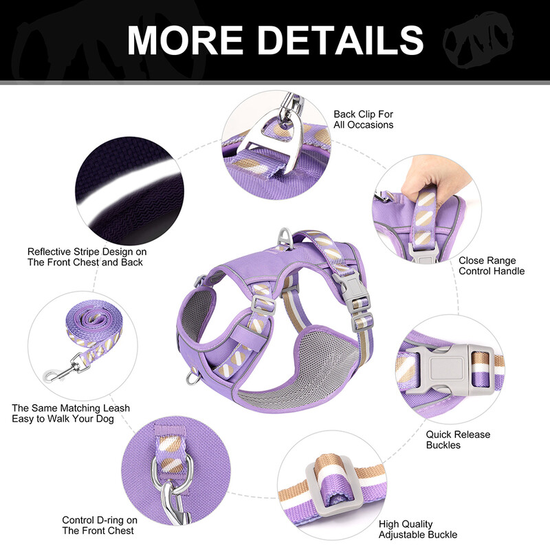 Šviesą atspindinčių šunų diržų pavadėlių rinkinys, netraukiamas nailono šunų liemenių petnešos su valdymo rankena, reguliuojamas vidutinio dydžio šunų pavadėlis