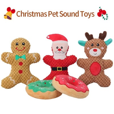 Xmas Pet Dog Plush närimismänguasi Jõuluvana Põder Piparkoogimees Sõõrik Kassi Koera jõulusari Multifilm Koeramänguasi Palus kriuksuvad mänguasjad Küpsised