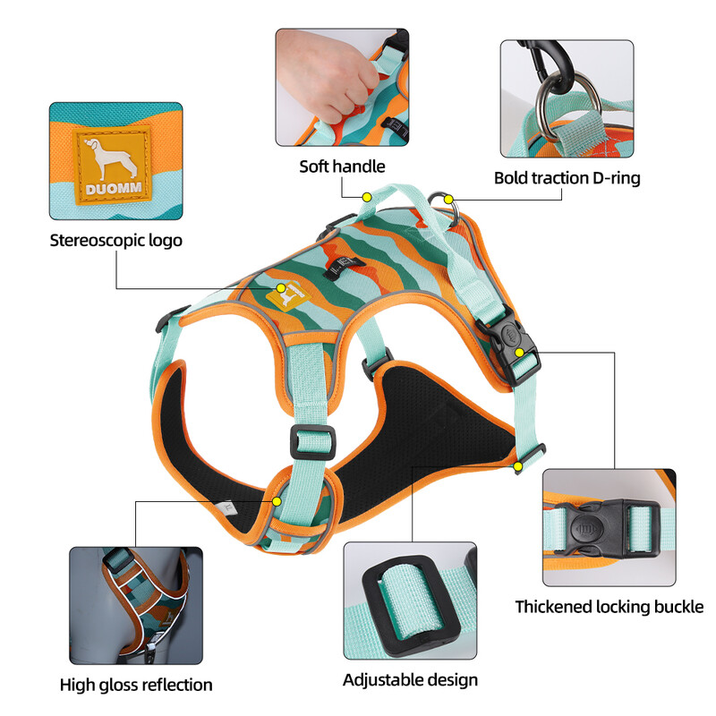 Nauji šviesą atspindintys šunų diržai su rankena, sprogimui atsparūs „Rush Big Dog“ krūtinės diržai, skirti lauke skirti šunų pavadėliui