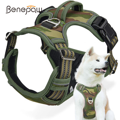 Benepaw Tactical Siksna bez vilkšanas lieliem un vidējiem suņiem Izturīga lieljaudas kamuflāžas atstarojoša mājdzīvnieku iejūga Vestes vadības rokturis