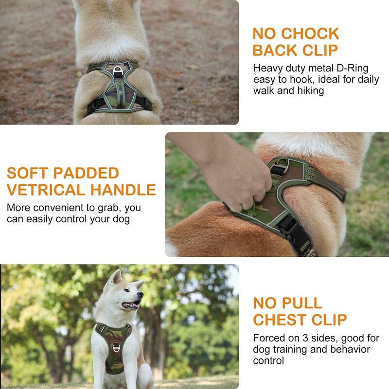 Benepaw Tactical húzásmentes heveder nagy, közepes méretű kutyáknak Tartós, nagy teherbírású terepszínű fényvisszaverő háziállat-hám mellényvezérlő fogantyú