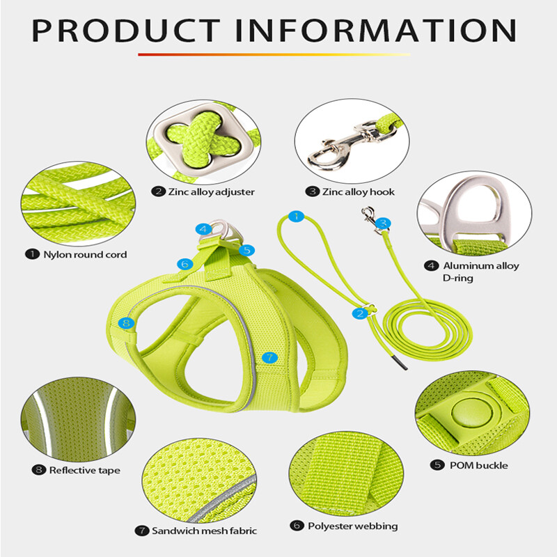 Set uzica za pseće remenje za male srednje pse Podesivi reflektirajući štene Mačka remenica za kućne ljubimce Prsluk Chihuahua Yorkies Šetnja na otvorenom