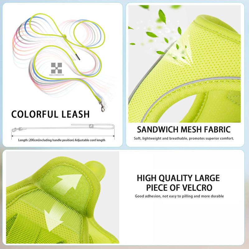 Set uzica za pseće remenje za male srednje pse Podesivi reflektirajući štene Mačka remenica za kućne ljubimce Prsluk Chihuahua Yorkies Šetnja na otvorenom