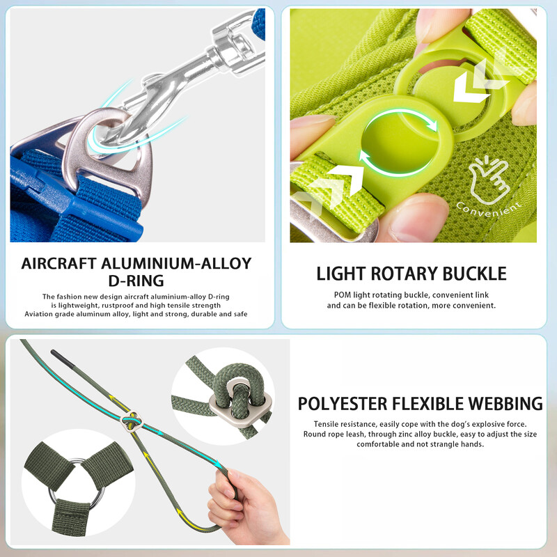 Set uzica za pseće remenje za male srednje pse Podesivi reflektirajući štene Mačka remenica za kućne ljubimce Prsluk Chihuahua Yorkies Šetnja na otvorenom