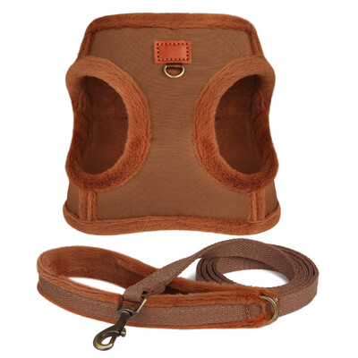 Set de lesă pentru ham pentru câini, cu 3 straturi, căptușit moale, hamuri pentru câini, vestă de iarnă pentru cățeluș, vestă de plimbare pentru câini de talie mică, mijlocie, pug