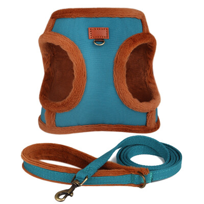 Set de lesă pentru ham pentru câini, cu 3 straturi, căptușit moale, hamuri pentru câini, vestă de iarnă pentru cățeluș, vestă de plimbare pentru câini de talie mică, mijlocie, pug