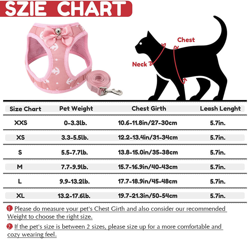 Set de ham și lesă pentru câini, pisici, foarte mici, mici și mijlocii, model de ancore, plasă, căptușit, ham pentru vestă pentru pisici, cu fundă cu clopoței