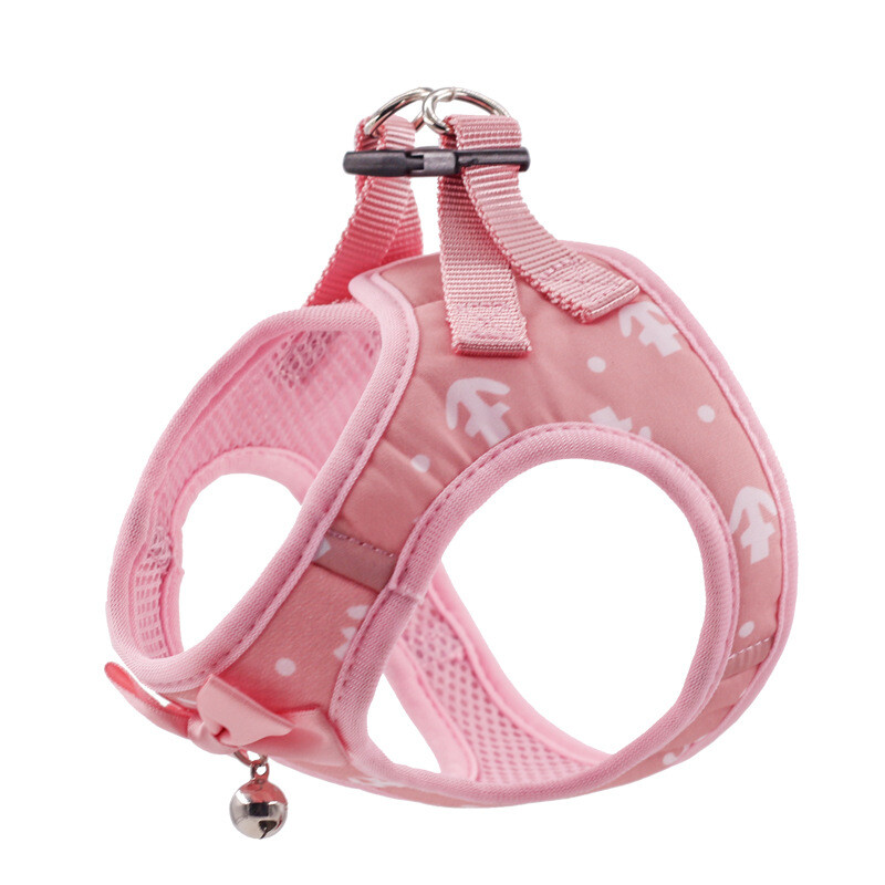 Set de ham și lesă pentru câini, pisici, foarte mici, mici și mijlocii, model de ancore, plasă, căptușit, ham pentru vestă pentru pisici, cu fundă cu clopoței