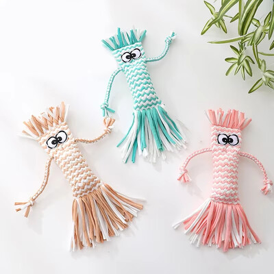 Kramtomasis žaislas šunims Šiaudinė galvutė pinta mazgas Lėlė squeaker Garso žaislas Molinis šuns žaislas Gyvūnų dresūra Interaktyvūs šunų lauko žaislai